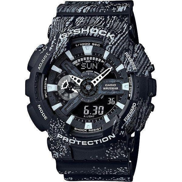 Casio Casio G-Shock GA-110TX-1A GA-110 GA-110TX-1A электронные мужские часы черный циферблат, браслет пластик — вид спереди
