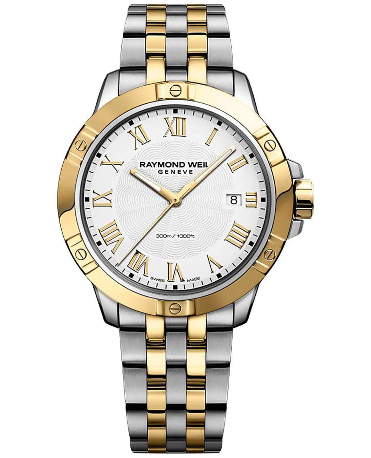 Raymond Weil Raymond Weil Tango 8160-STP-00308  8160-STP-00308 кварцевые мужские часы белый циферблат, браслет нержавеющая сталь с pvd-покрытием — вид спереди