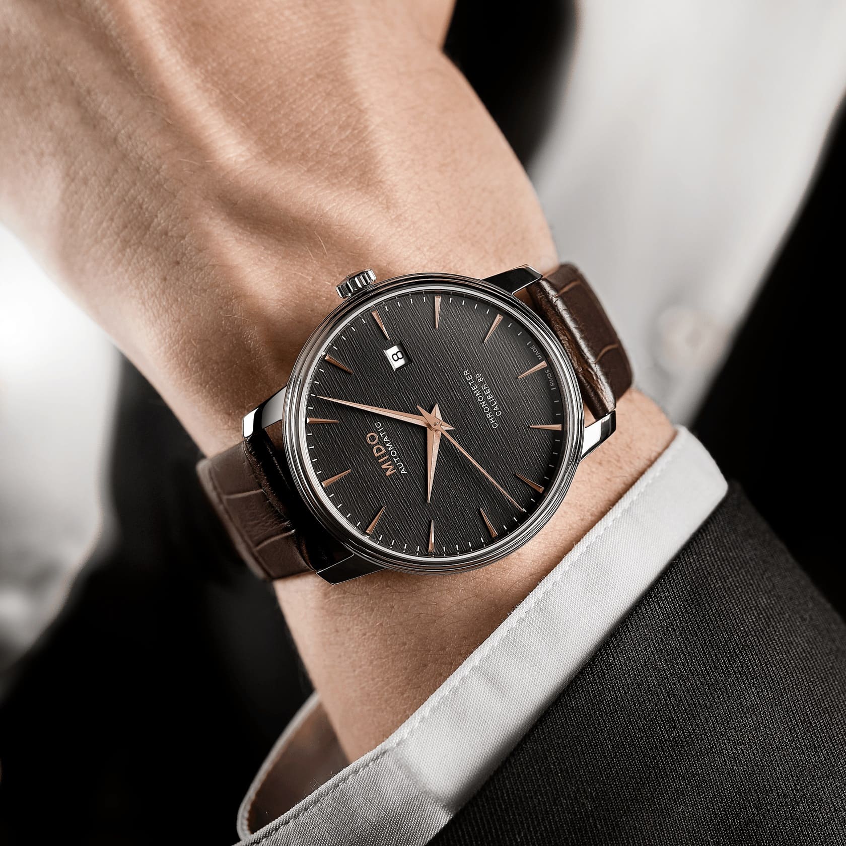 Mido Mido Baroncelli Chronometer Silicon Gent M027.408.16.061.00 механические мужские часы часы крупный план антрацитовый циферблата