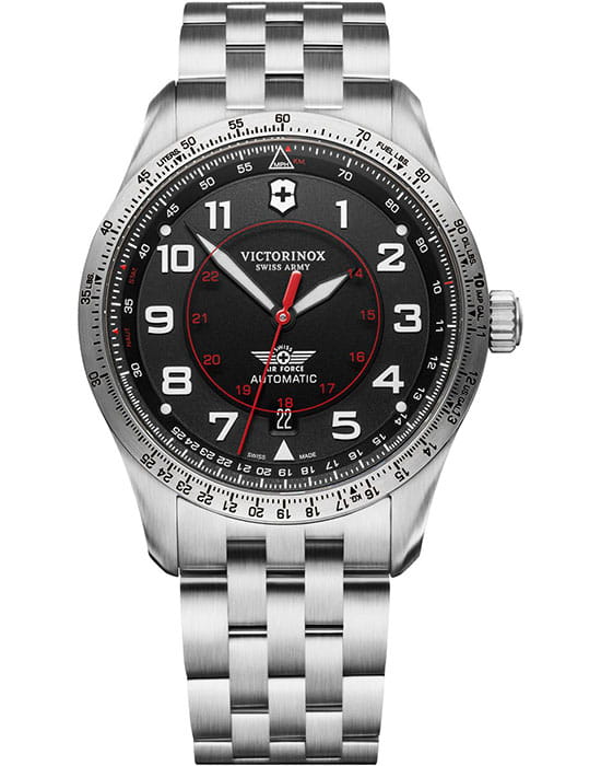 Victorinox Victorinox AirBoss 241888  241888 механические мужские часы черный циферблат, браслет нержавеющая сталь — вид спереди