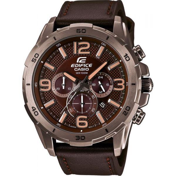 Casio Casio Edifice EFR-538L-5A EFR EFR-538L-5A кварцевые мужские часы коричневый циферблат, браслет кожа + текстиль — вид спереди