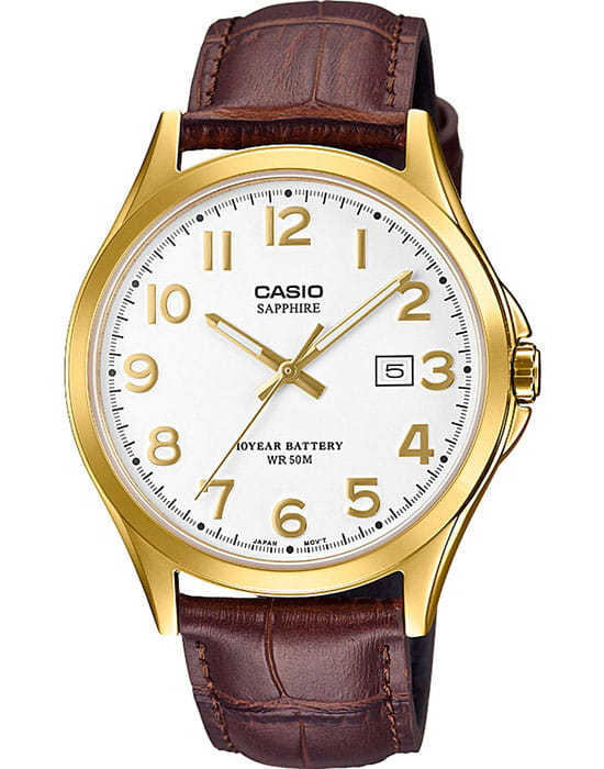 Casio Casio Collection MTS-100GL-7A  MTS-100GL-7AVEF кварцевые мужские часы белый циферблат, браслет кожаный — вид спереди