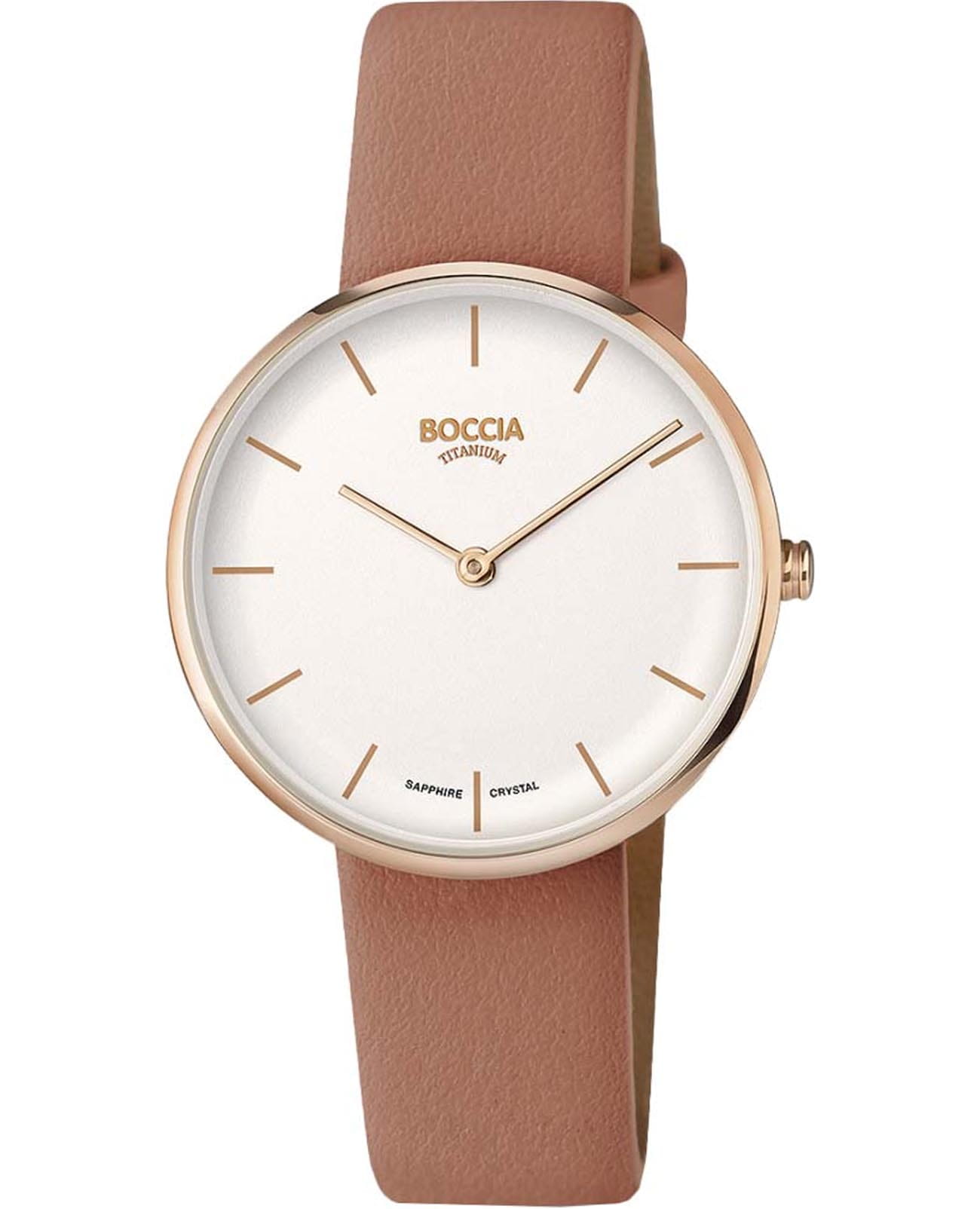 Boccia Titanium Boccia Titanium 3327-05  3327-05 кварцевые женские часы белый циферблат, браслет кожаный — вид спереди