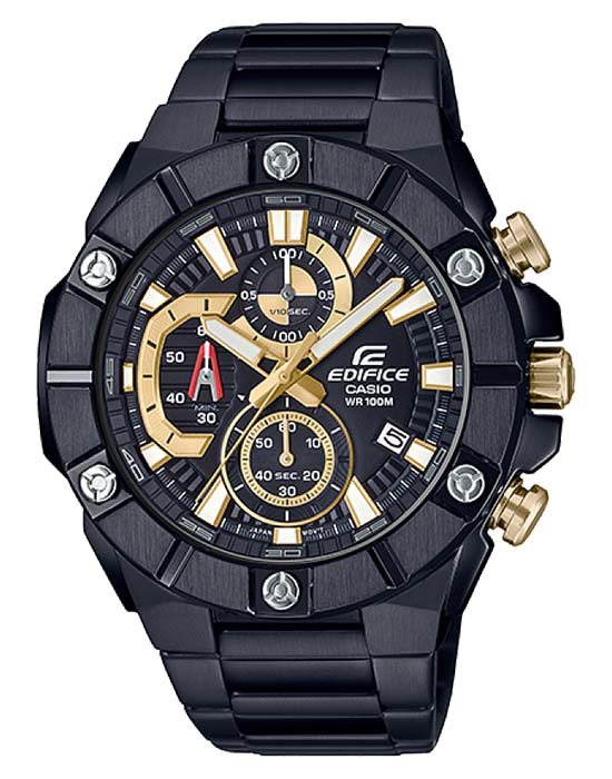 Casio Casio Edifice EFR-569DC-1A EFR EFR-569DC-1A кварцевые мужские часы черный циферблат, браслет сталь с ip покрытием — вид спереди