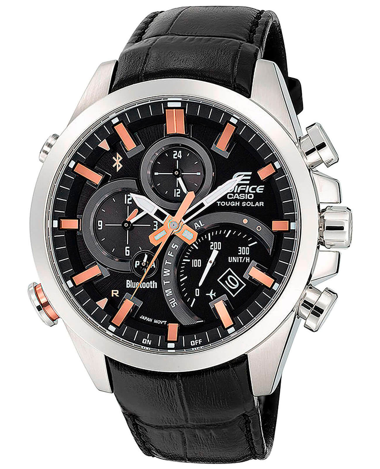 Casio Casio Edifice EQB-500L-1A EQB EQB-500L-1A кварцевые мужские часы черный циферблат, браслет кожаный — вид спереди