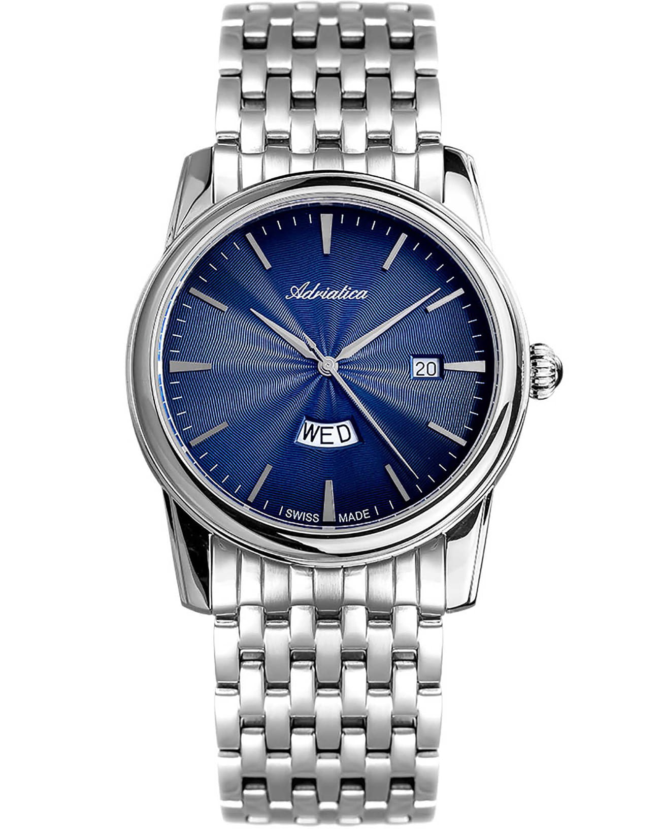 Adriatica Adriatica Premiere A8194.5115Q  A8194.5115Q кварцевые мужские часы синий циферблат, браслет нержавеющая сталь — вид спереди