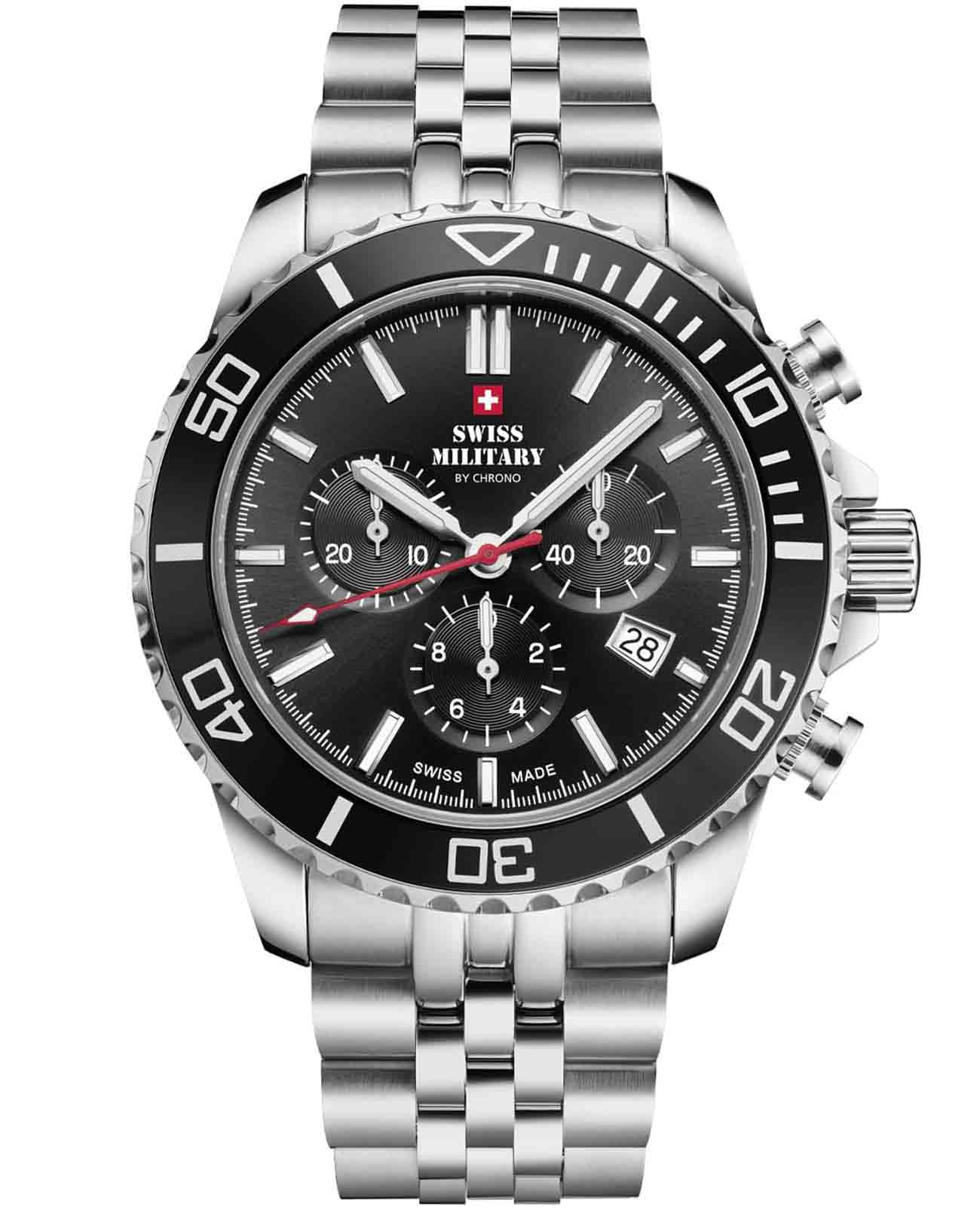Swiss Military by Chrono Swiss Military by Chrono SM34103.01  SM34103.01 кварцевые мужские часы черный циферблат, браслет нержавеющая сталь — вид спереди