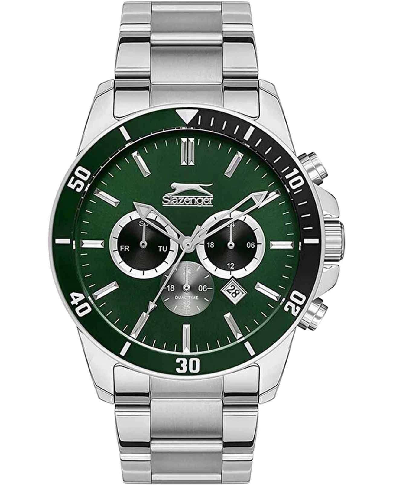 Slazenger Slazenger SL.09.2147.2.04  SL.09.2147.2.04 кварцевые мужские часы зеленый циферблат, браслет суперметалл — вид спереди