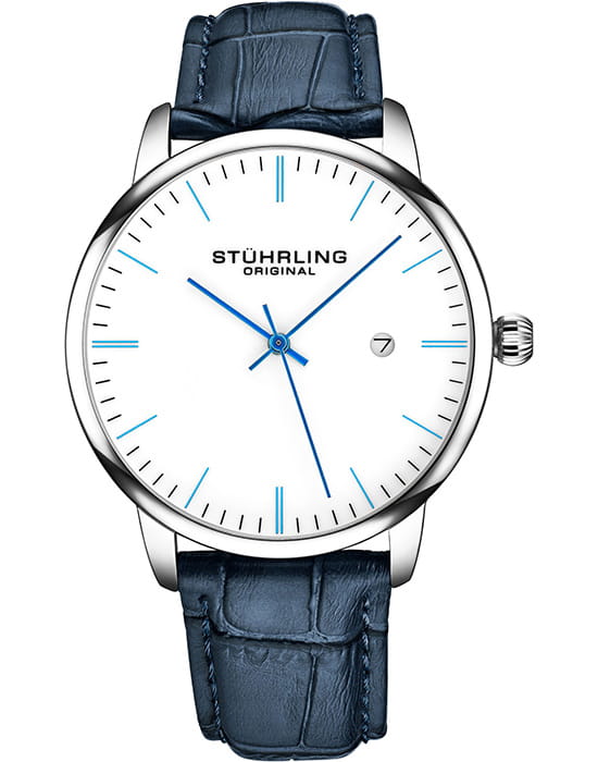 Stuhrling Stuhrling Symphony 3997.3  3997.3 кварцевые мужские часы белый циферблат, браслет кожаный — вид спереди