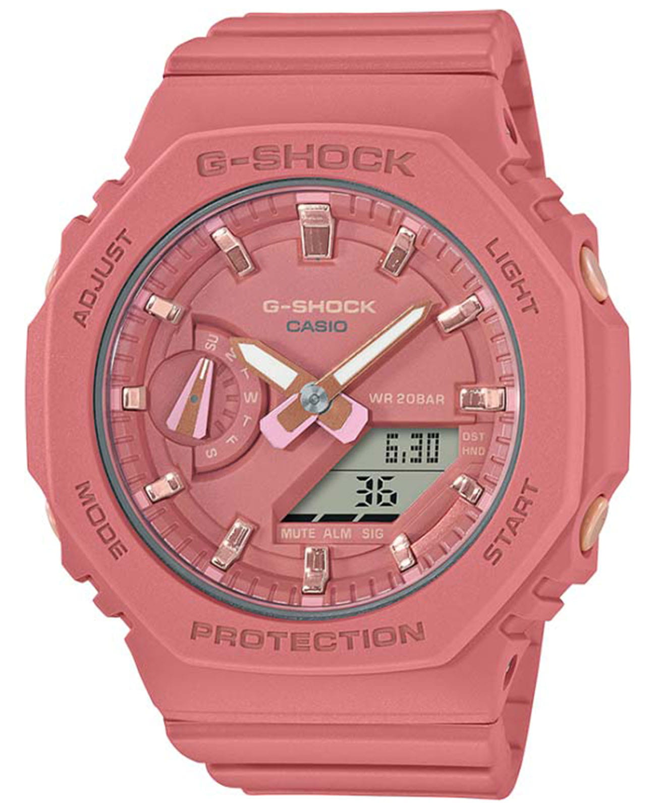 Casio Casio G-Shock GMA-S2100-4A2DR (GMA-S2100-4A2)  GMA-S2100-4A2 электронные женские часы розовый циферблат, браслет пластик — вид спереди