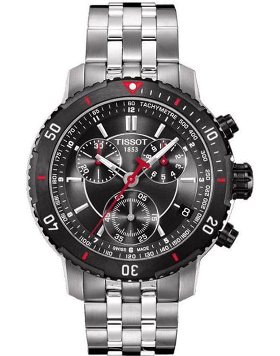 Tissot Tissot PRS 200 T067.417.21.051.00 PRS 200 T0674172105100 кварцевые мужские часы черный циферблат, браслет карбон + полимер — вид спереди