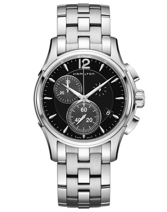 Hamilton Hamilton Jazzmaster Chrono Quartz H32612131  H32612131 кварцевые мужские часы черный циферблат, браслет нержавеющая сталь — вид спереди