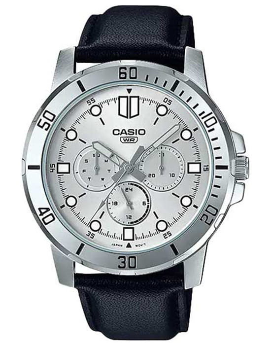 Casio Casio Collection MTP-VD300L-7E  MTP-VD300L-7E кварцевые мужские часы серебристый циферблат, браслет кожаный — вид спереди
