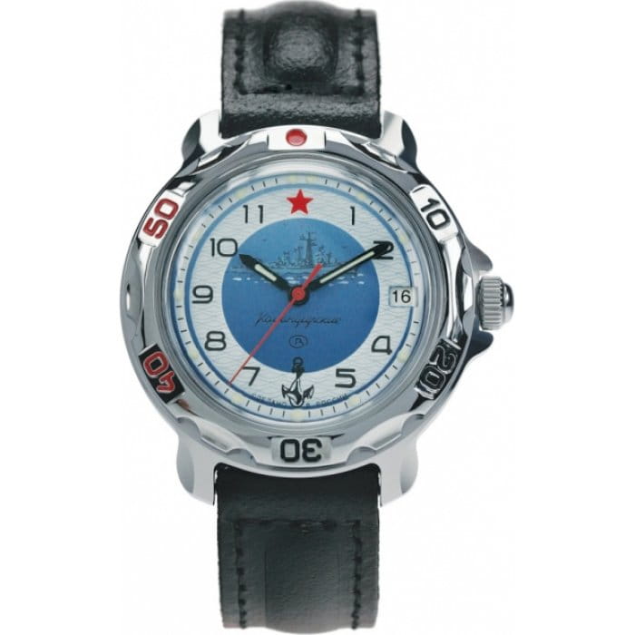 Восток Восток командирские 811818  811818 механические мужские часы  циферблат, браслет кожа + текстиль — вид спереди