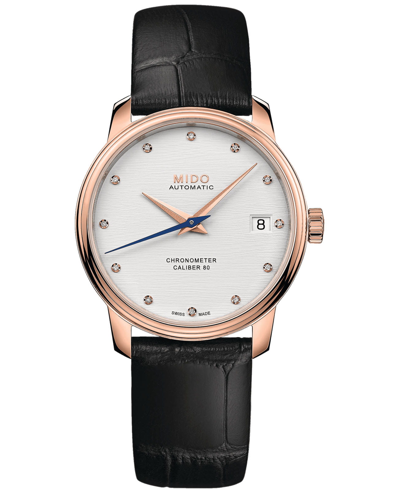 Mido Mido Baroncelli Chronometer M027.208.36.036.00  M0272083603600 механические женские часы белый циферблат, браслет кожаный — вид спереди