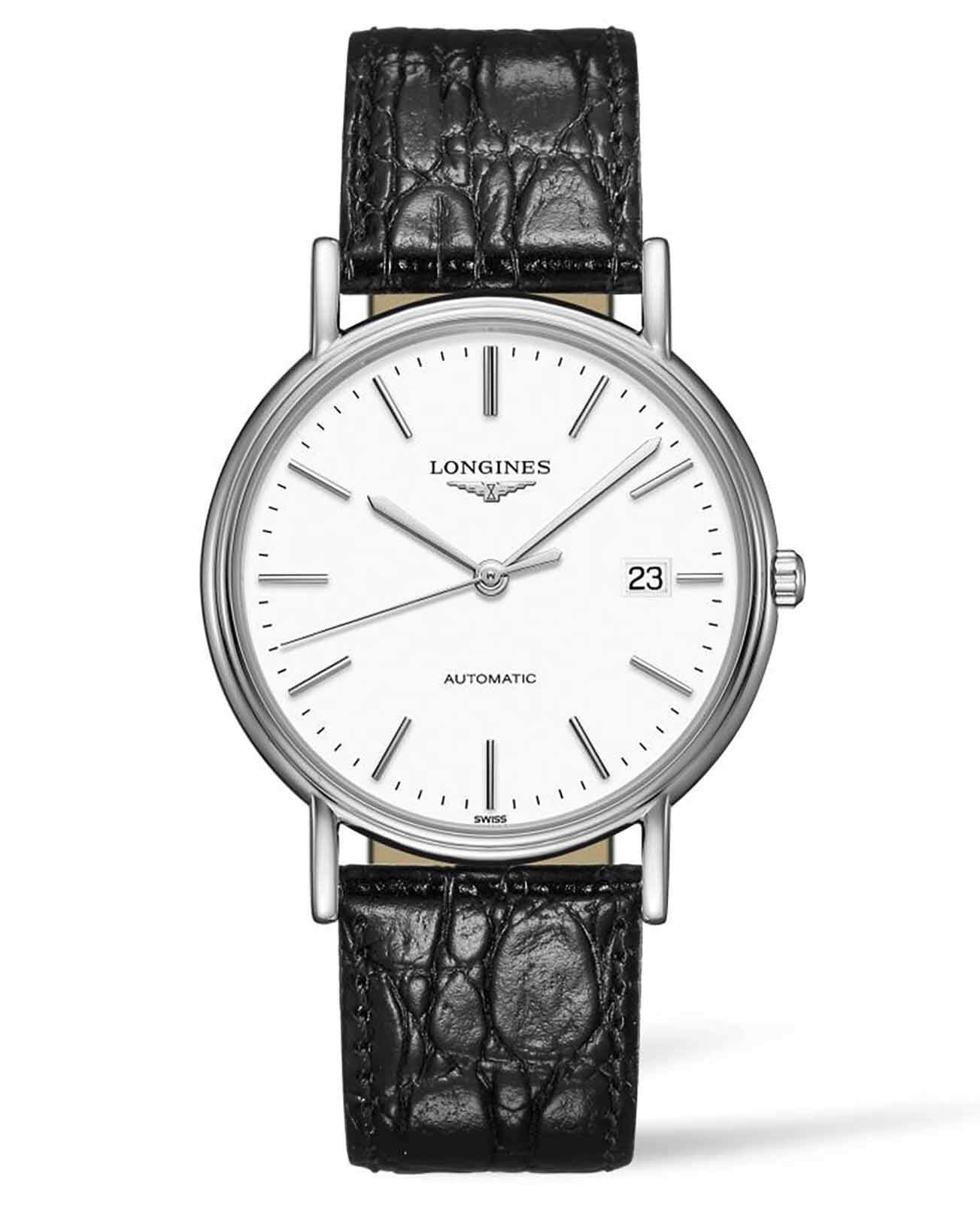 Longines Longines Presence L4.921.4.12.2  L49214122 механические женские часы белый циферблат, браслет кожаный — вид спереди