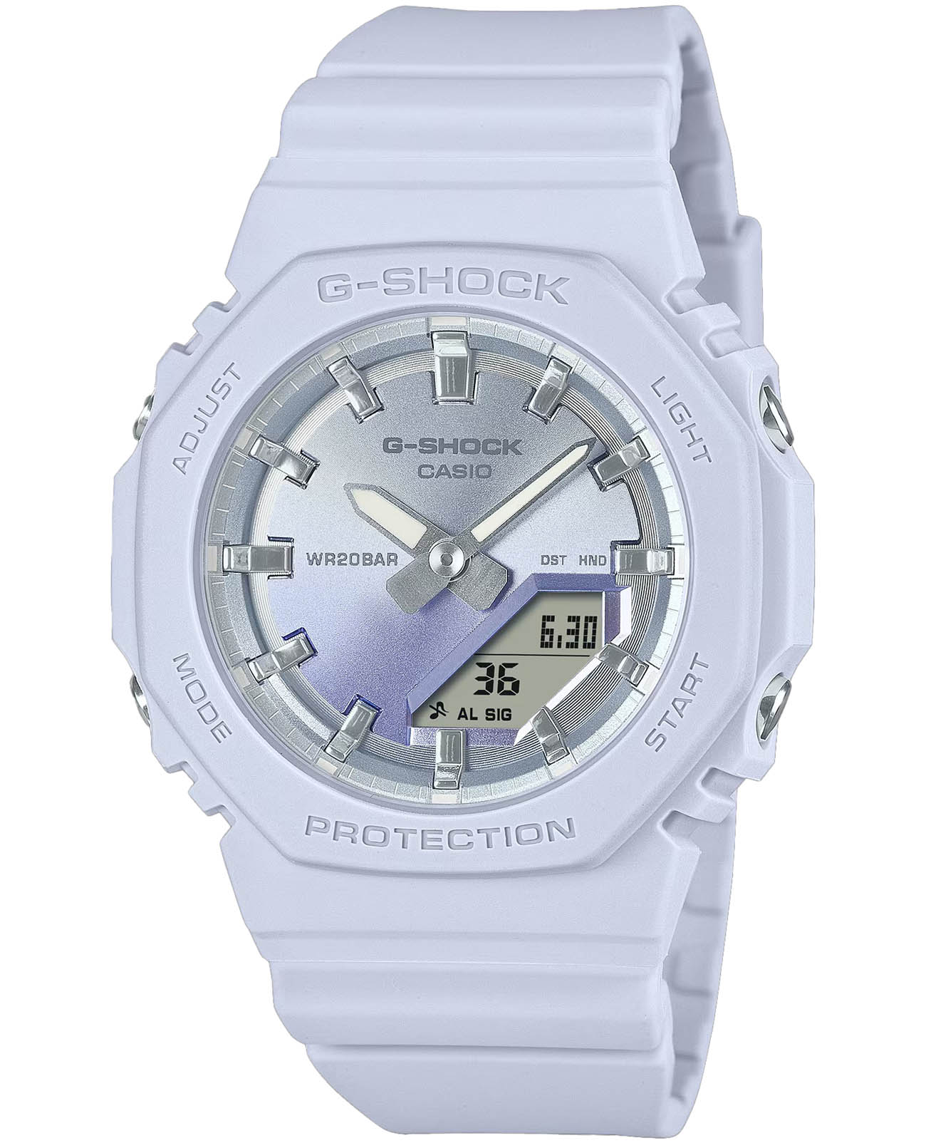 Casio Casio G-Shock GMA-P2100SG-2ADR (GMA-P2100SG-2A)  GMA-P2100SG-2A электронные женские часы фиолетовый циферблат, браслет пластик — вид спереди
