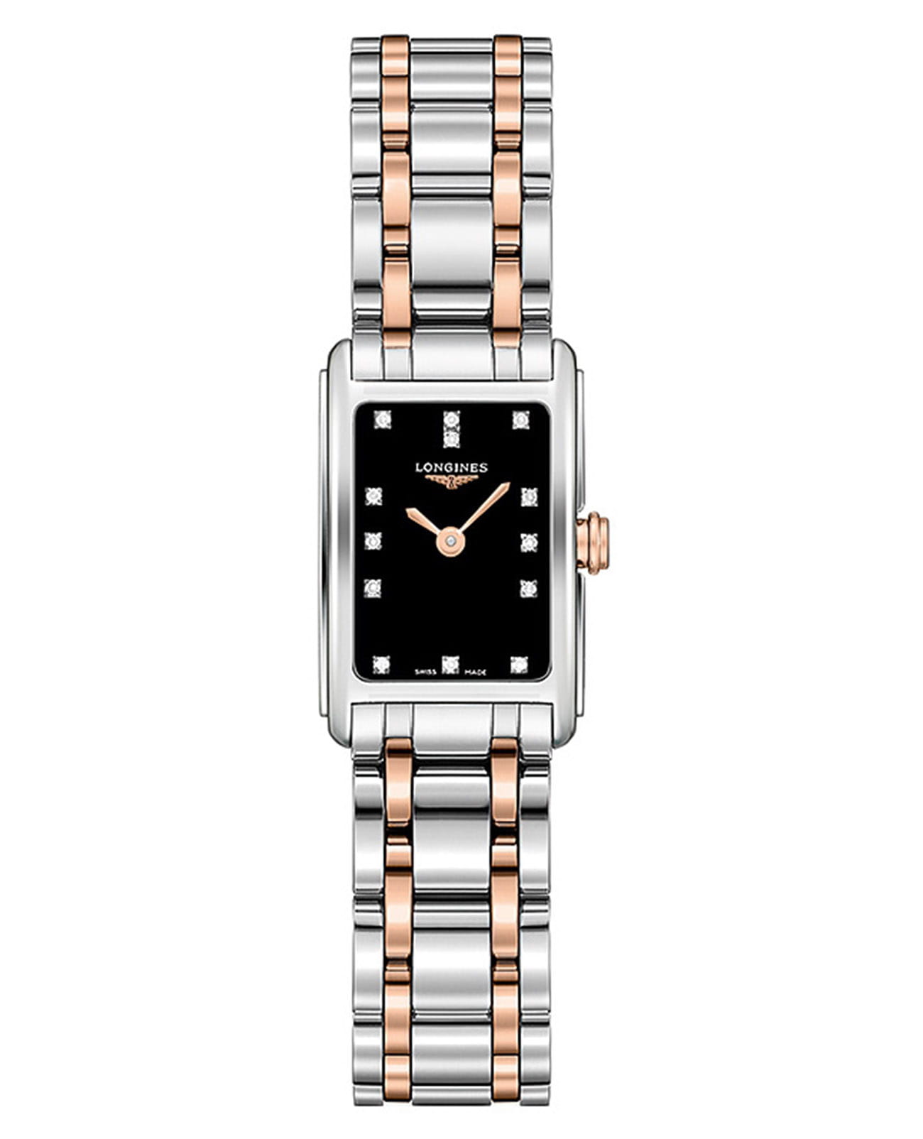 Longines Longines DolceVita L5.258.5.57.7  L52585577 кварцевые женские часы серебристый циферблат, браслет нержавеющая сталь + золото 18к — вид спереди