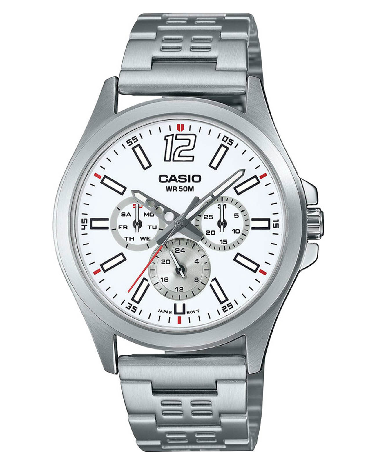 Casio Casio Collection MTP-E350D-7B  MTP-E350D-7B кварцевые мужские часы белый циферблат, браслет нержавеющая сталь — вид спереди