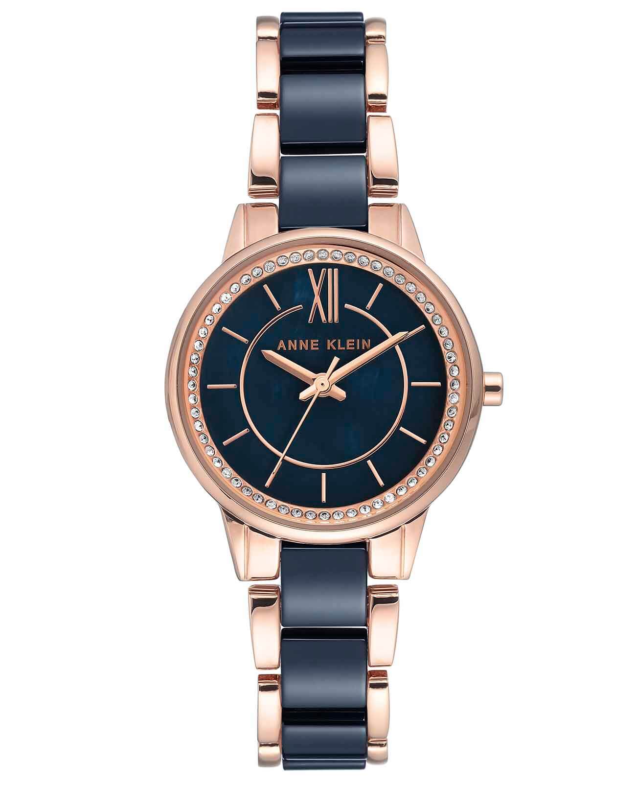 Anne Klein Anne Klein Ceramics  3344NVRG  3344NVRG кварцевые женские часы синий циферблат, браслет сталь + pvd + керамика — вид спереди