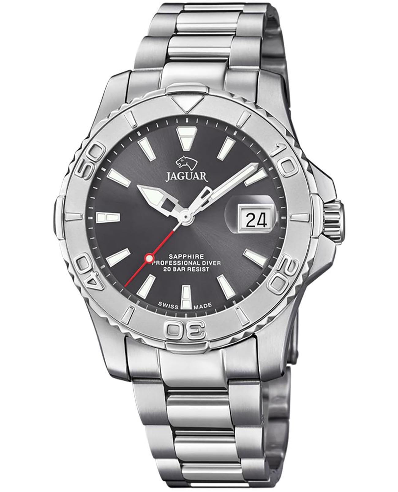 Jaguar Jaguar Couple Diver J969/3  J969/3 кварцевые мужские часы серый циферблат, браслет нержавеющая сталь — вид спереди