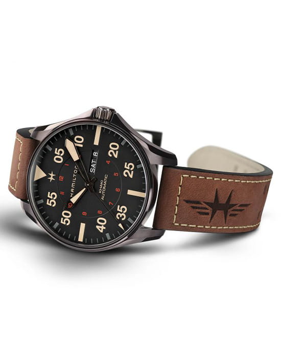 Hamilton Hamilton Khaki Aviation Pilot Day Date Auto H64705531 мужские часы черный циферблат на запястье