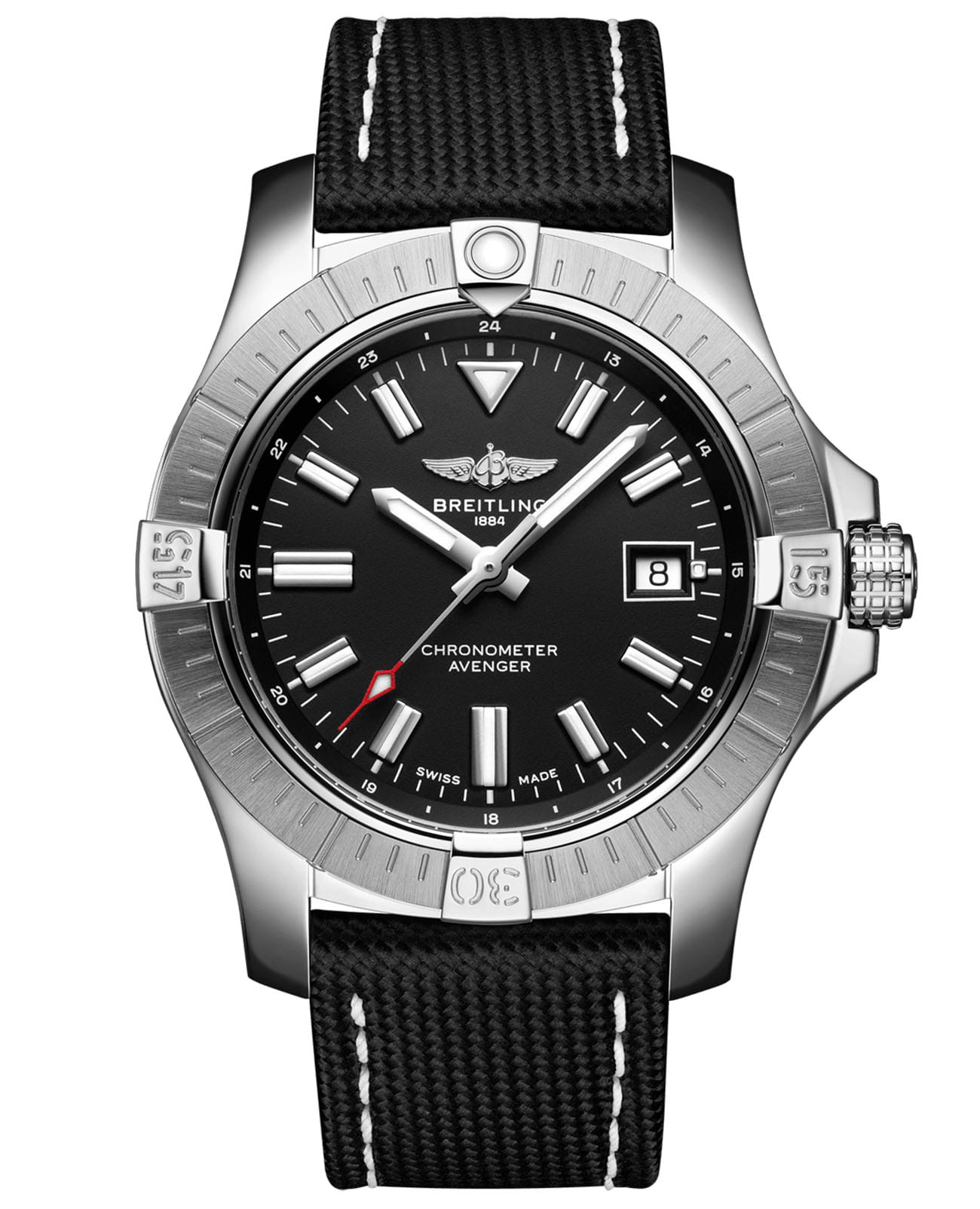 Breitling Breitling Avenger Automatic 43 A17318101B1X2  A17318101B1X2 механические мужские часы черный циферблат, браслет кожаный — вид спереди