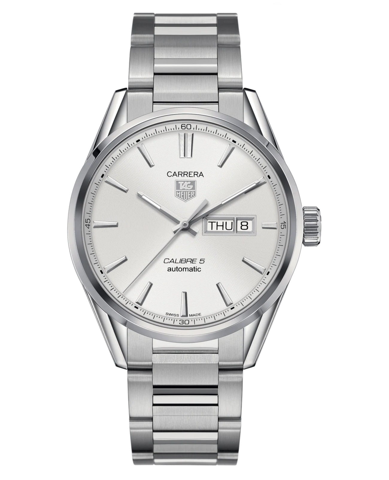 TAG Heuer TAG Heuer Carrera WAR201B.BA0723  WAR201B.BA0723 механические мужские часы белый циферблат, браслет нержавеющая сталь — вид спереди
