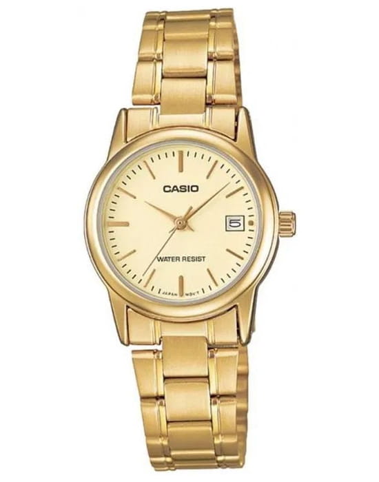 Casio Casio Collection LTP-V002G-9A  LTP-V002G-9A кварцевые женские часы шампань циферблат, браслет нержавеющая сталь с ip-покрытием — вид спереди