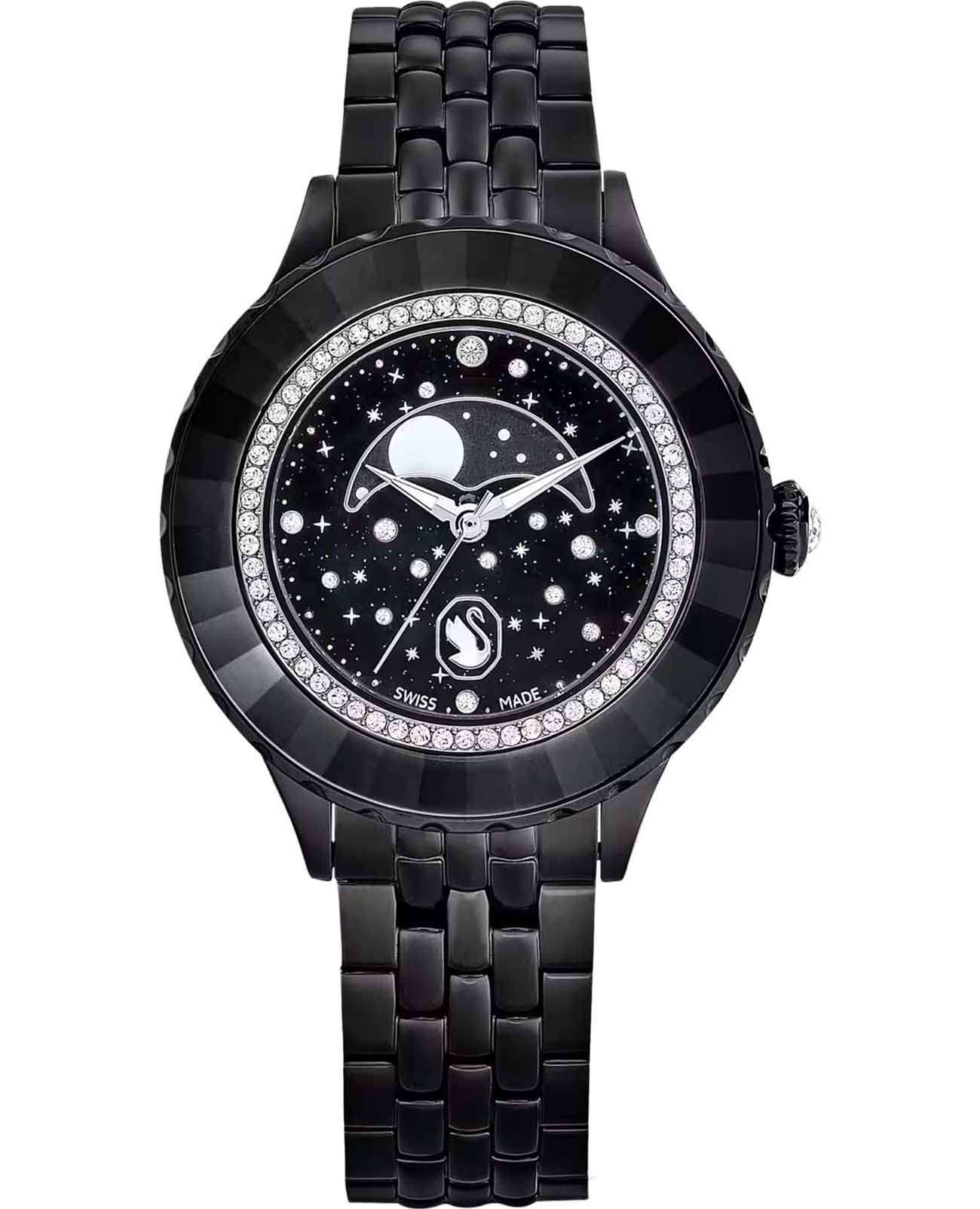 Swarovski Swarovski Octea Moon 5677497  5677497 кварцевые женские часы черный циферблат, браслет нержавеющая сталь с pvd-покрытием — вид спереди
