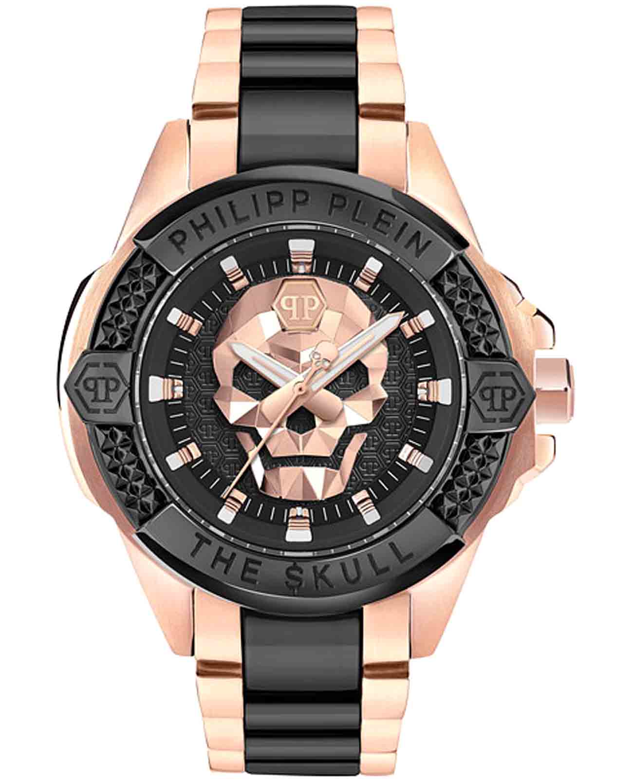 Philipp Plein Philipp Plein The Skull PWAAA3125  PWAAA3125 кварцевые мужские часы  циферблат, браслет нержавеющая сталь с pvd-покрытием — вид спереди