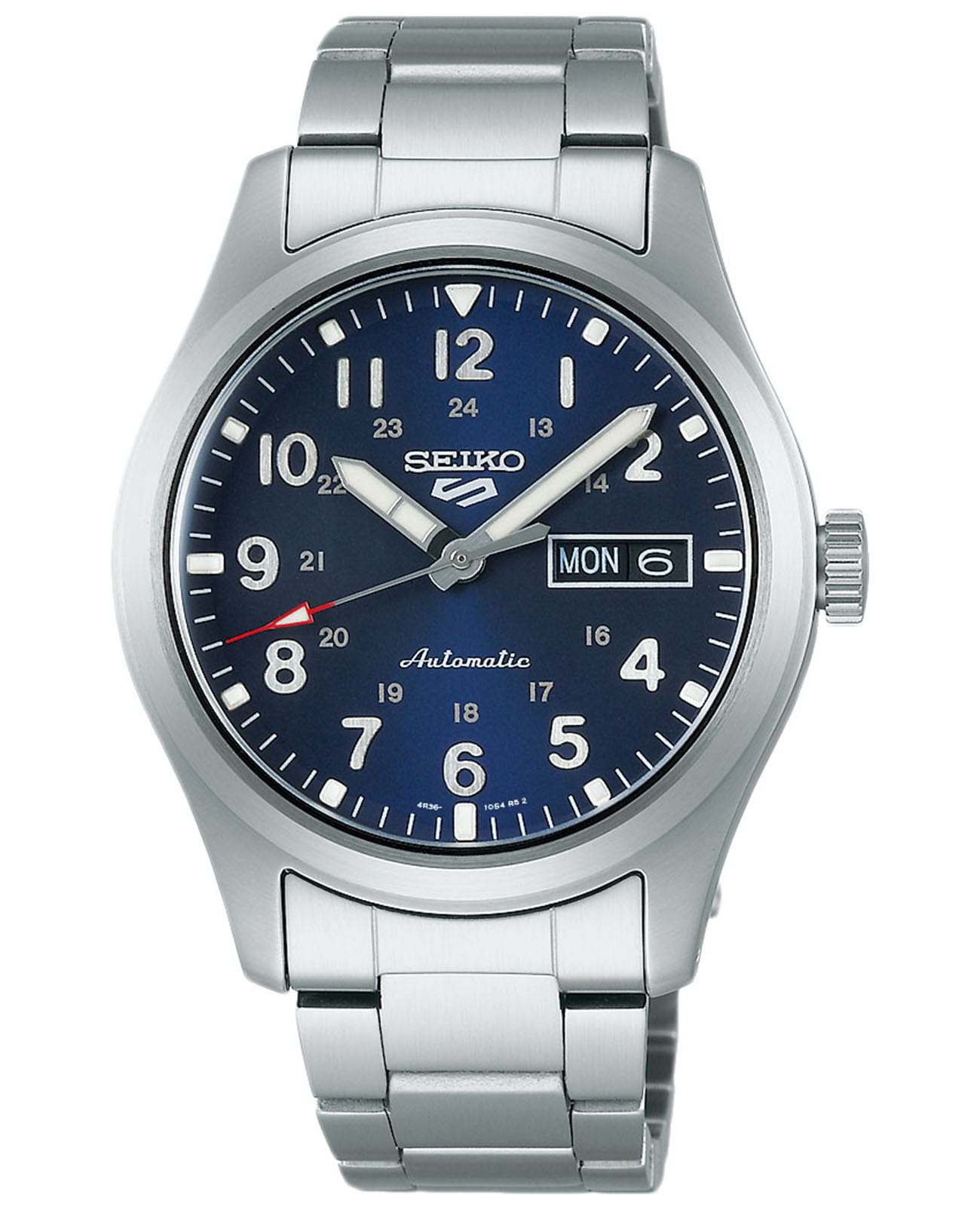 Seiko Seiko 5 Sports Field series SRPG29K1S Field SRPG29K1 механические мужские часы синий циферблат, браслет нержавеющая сталь — вид спереди