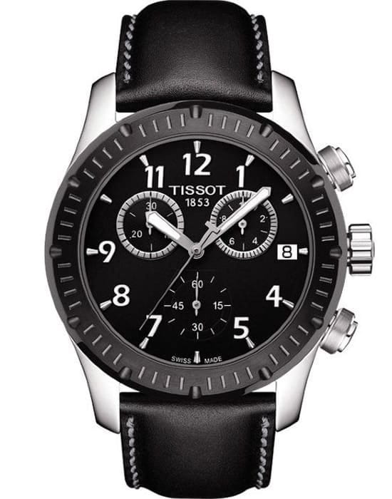 Tissot Tissot-V8 Quartz Chronograph T039.417.26.057.00 V8  T0394172605700 кварцевые мужские часы черный циферблат, браслет кожаный — вид спереди