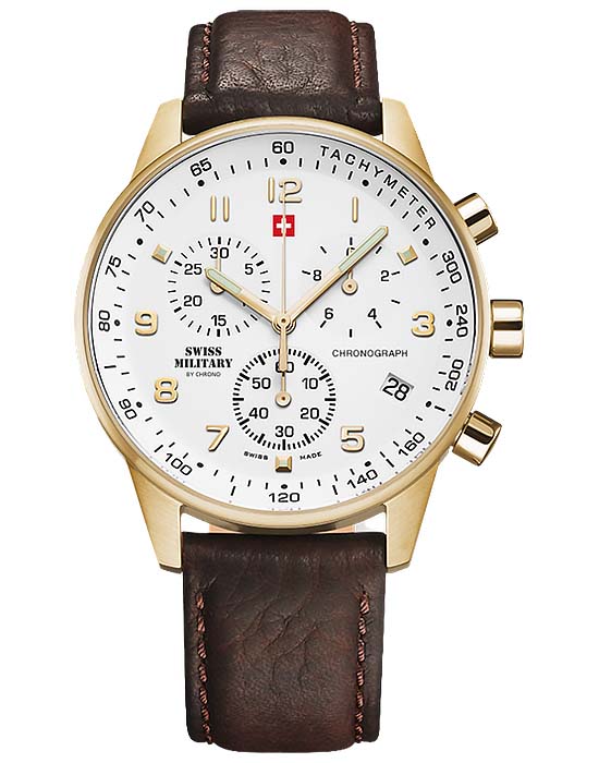 Swiss Military by Chrono Swiss Military by Chrono SM34012.07  SM34012.07 кварцевые мужские часы белый циферблат, браслет кожаный — вид спереди