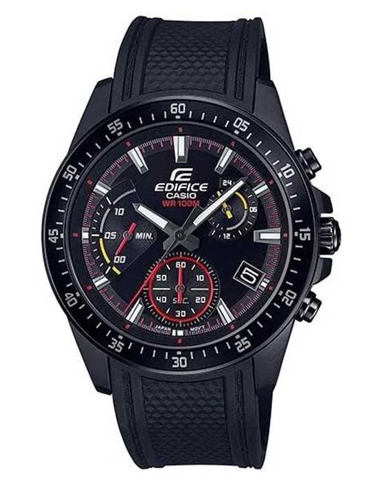 Casio Casio Edifice EFV-540PB-1A EFV EFV-540PB-1A кварцевые мужские часы черный циферблат, браслет каучук — вид спереди