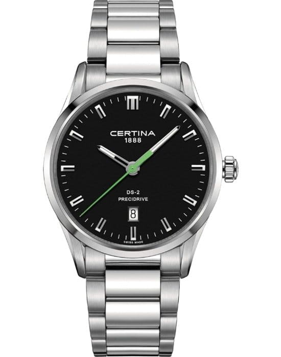 Certina Certina DS-2 C024.410.11.051.20 DS 2 C0244101105120 кварцевые мужские часы черный циферблат, браслет нержавеющая сталь — вид спереди