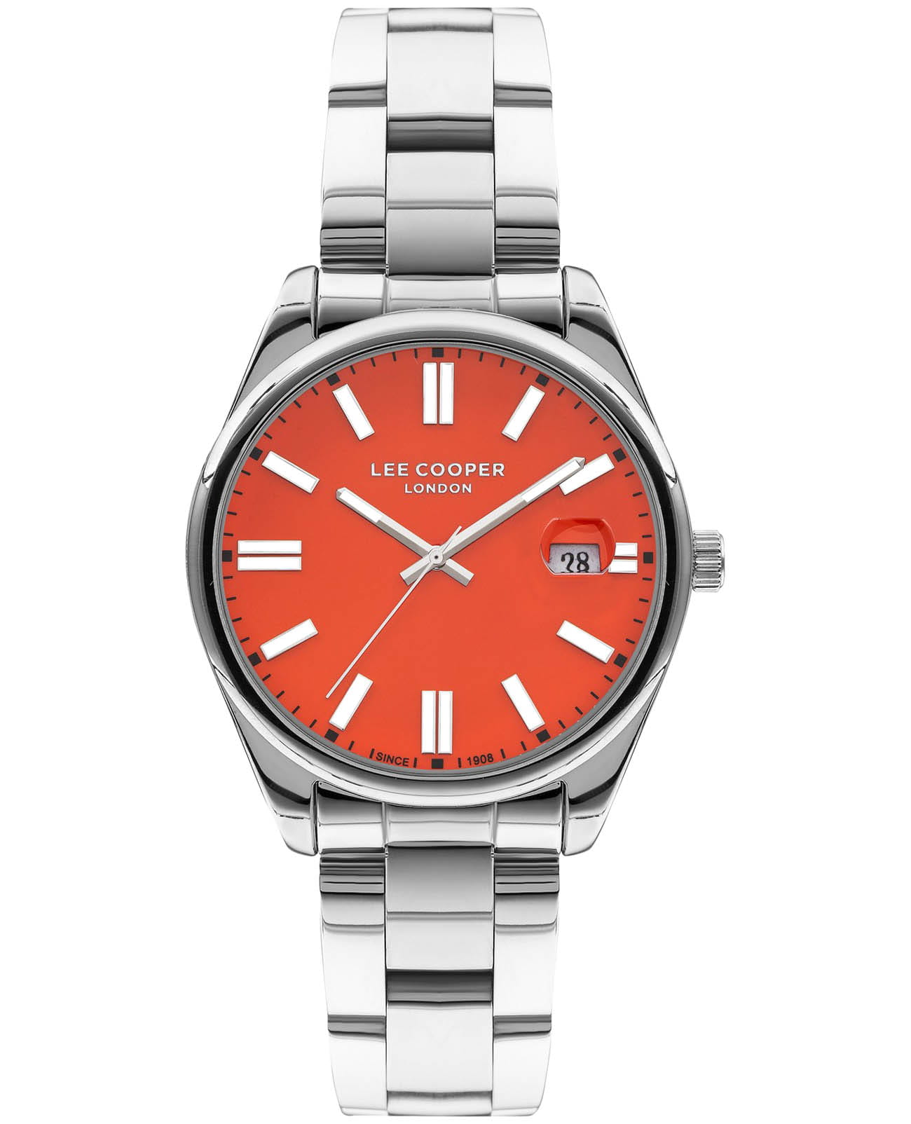 Lee Cooper Lee Cooper LC07566.380  LC07566.380 кварцевые женские часы оранжевый циферблат, браслет нержавеющая сталь — вид спереди
