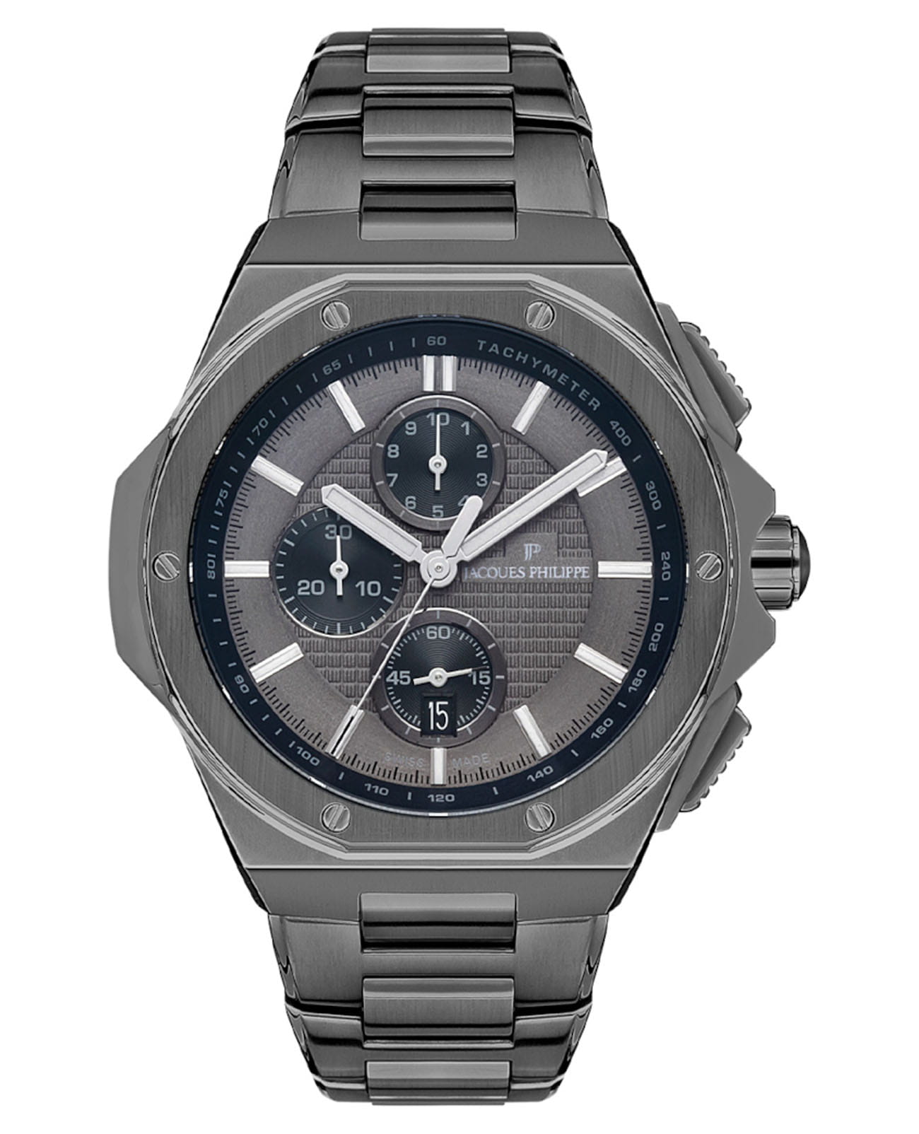 Jacques Philippe Jacques Philippe Esquire JPQGC048347B  JPQGC048347B кварцевые мужские часы серый циферблат, браслет нержавеющая сталь — вид спереди