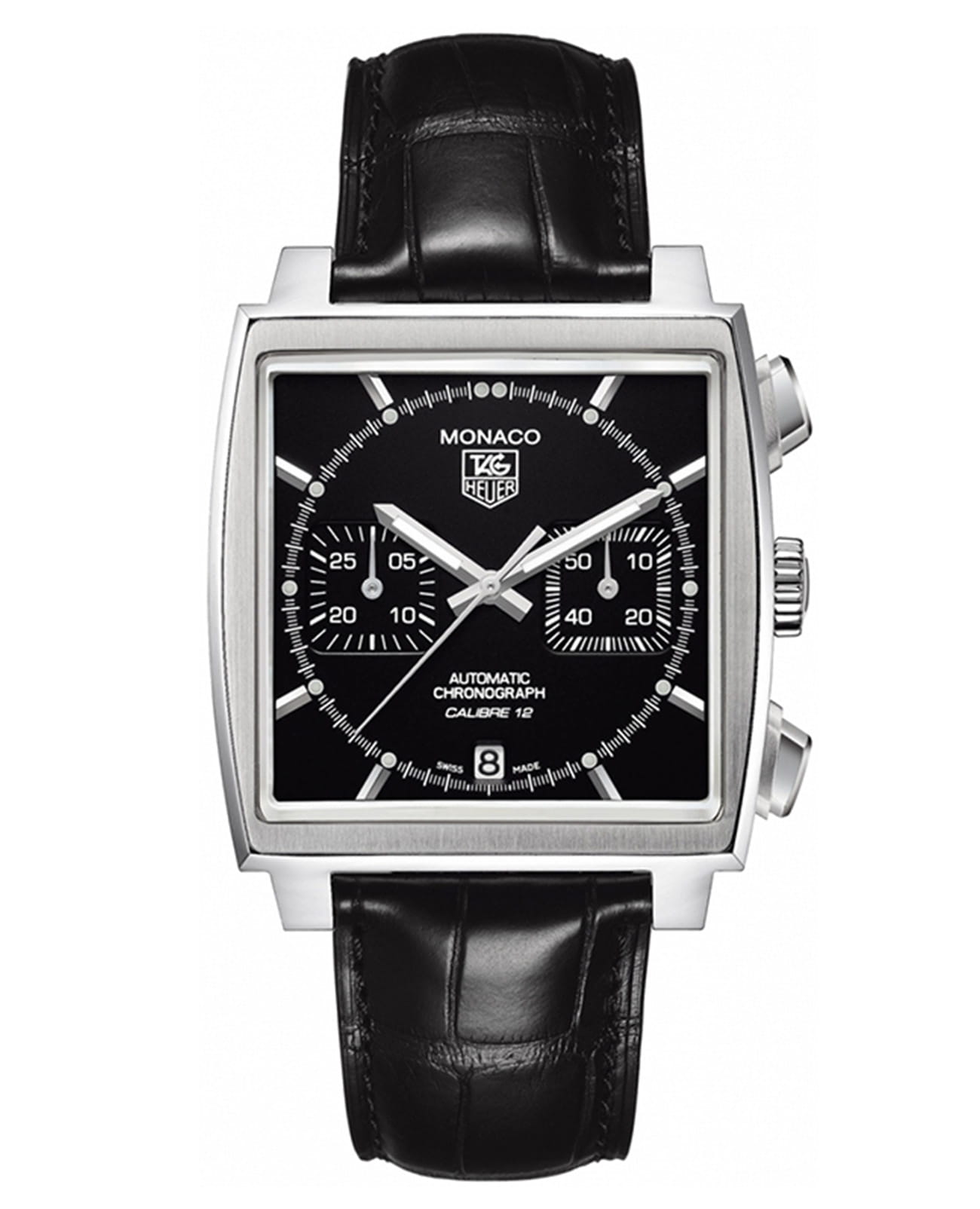 TAG Heuer TAG Heuer Monaco CAW2110.FC6177  CAW2110.FC6177 механические мужские часы черный циферблат, браслет кожаный — вид спереди