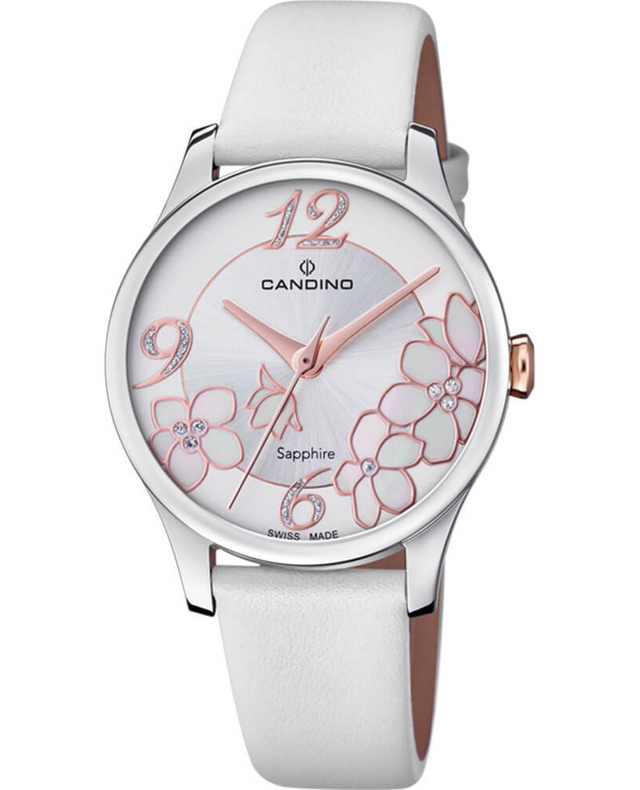 Candino Candino Elegance C4720/1  C4720/1 кварцевые женские часы белый циферблат, браслет кожаный — вид спереди