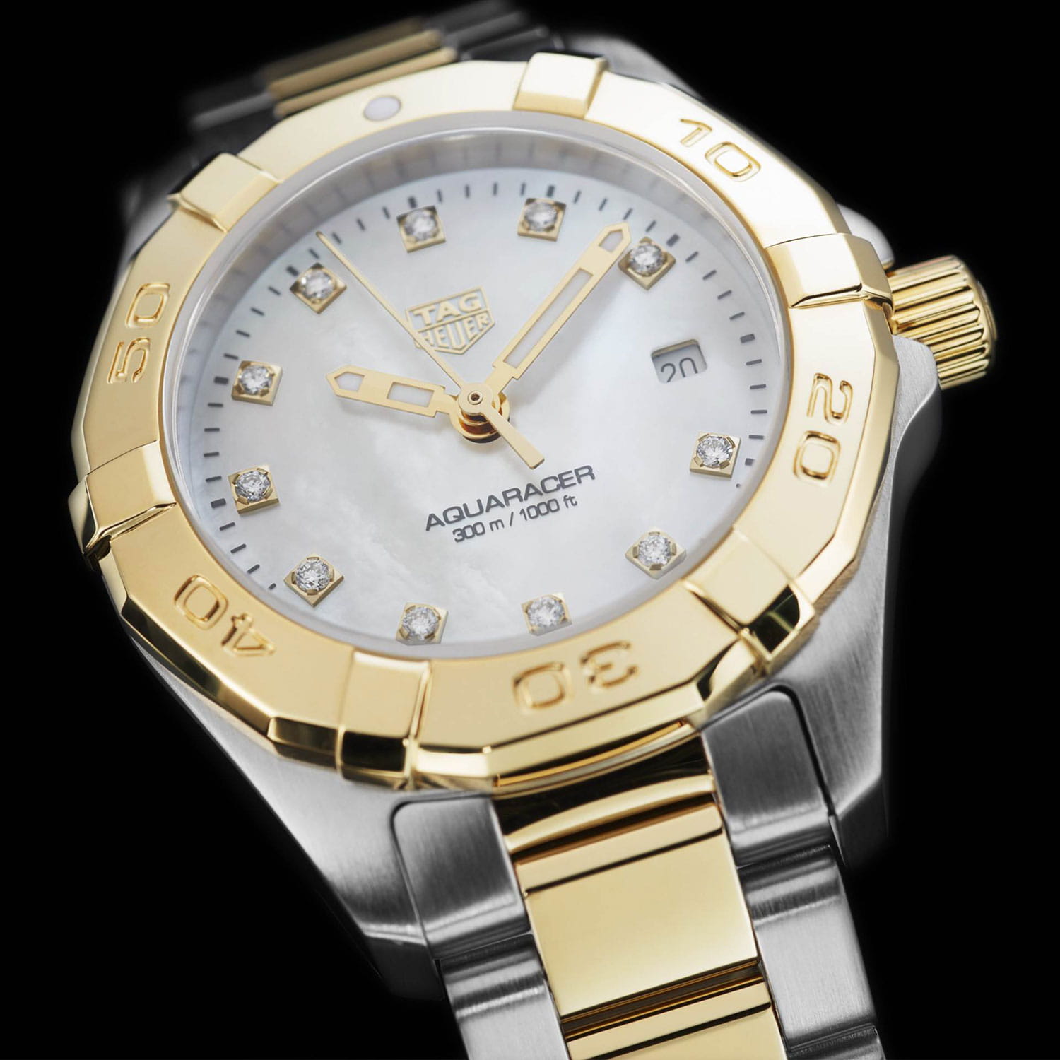 TAG Heuer TAG Heuer Aquaracer WBD1422.BB0321, aquaracer швейцария женские часы на браслете сталь + золото боковой вид
