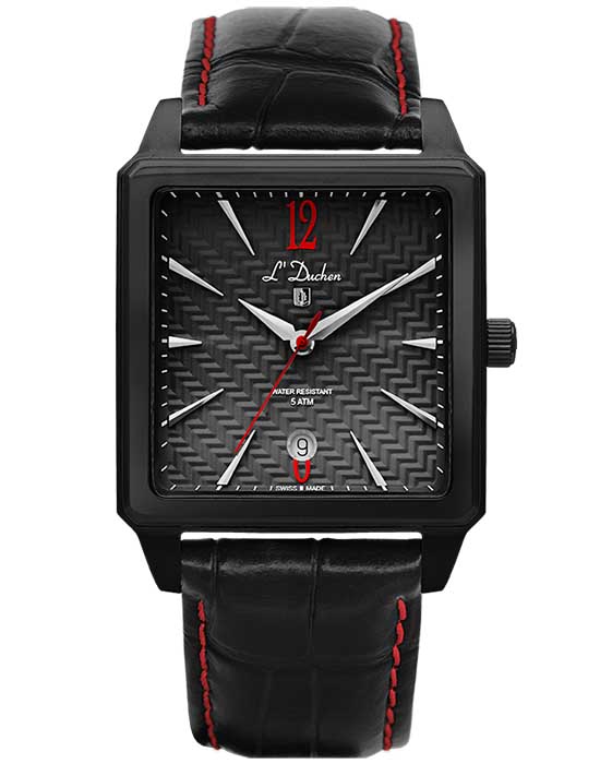L'Duchen LDuchen D 451.71.25  D 451.71.25 кварцевые мужские часы черный циферблат, браслет кожаный — вид спереди