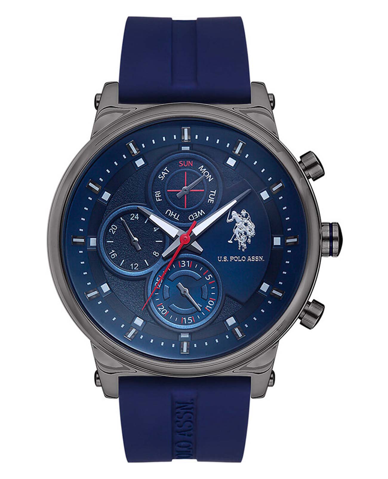 U.S. Polo Assn. U.S. Polo Assn. Crossing USPA1008-05  USPA1008-05 кварцевые мужские часы синий циферблат, браслет силикон — вид спереди