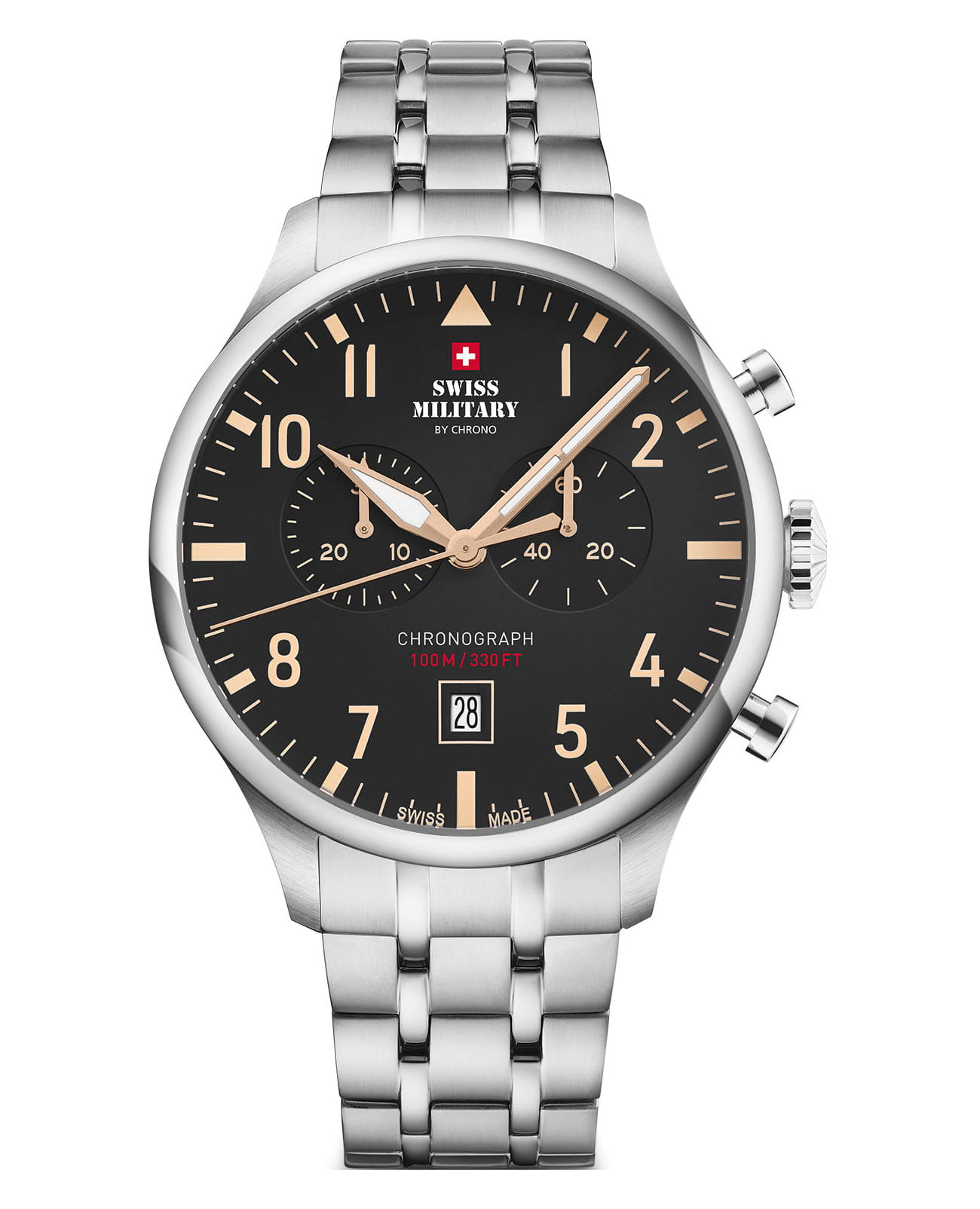 Swiss Military by Chrono Swiss Military by Chrono Vintage Chronograph SM34098.04  SM34098.04 кварцевые мужские часы черный циферблат, браслет нержавеющая сталь — вид спереди