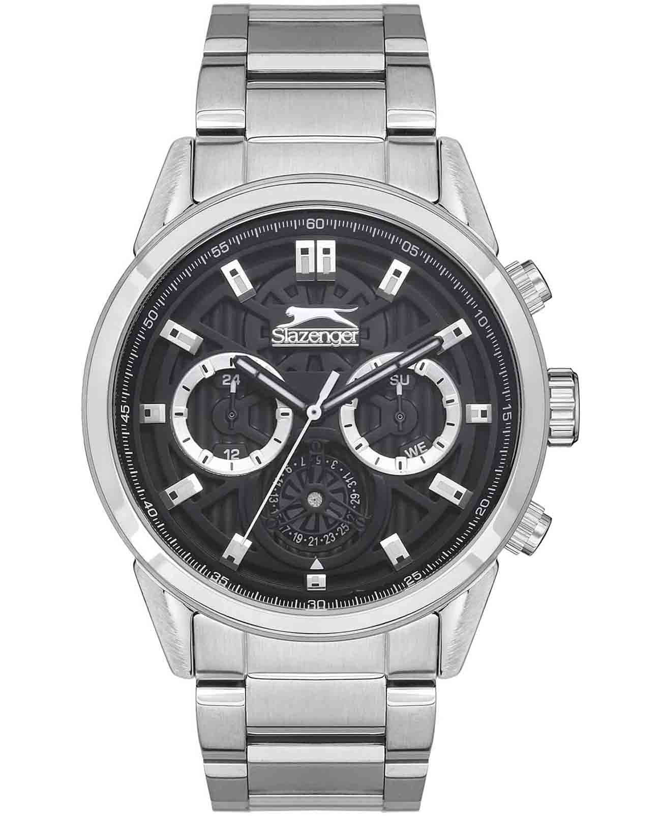 Slazenger Slazenger SL.09.2157.2.01  SL.09.2157.2.01 кварцевые мужские часы черный циферблат, браслет суперметалл — вид спереди