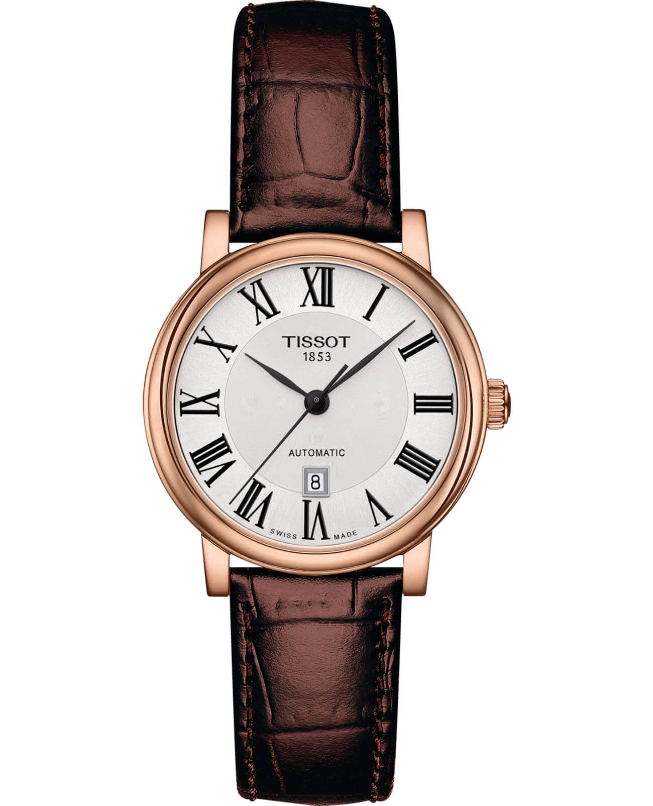 Tissot Tissot Carson Premium Automatic Lady T122.207.36.033.00 Carson T1222073603300 механические женские часы белый циферблат, браслет кожаный — вид спереди