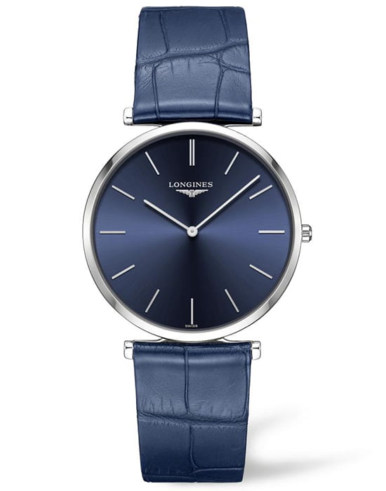 Longines Longines La Grande Classique L4.766.4.95.2  L47664952 кварцевые мужские часы синий циферблат, браслет кожаный — вид спереди