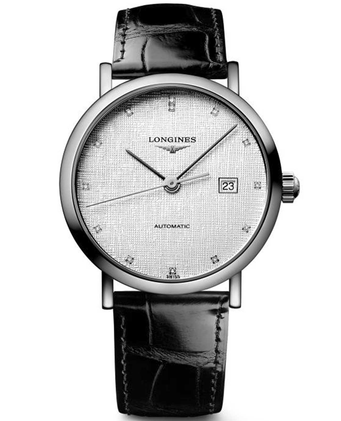 Longines Longines Elegant Collection L4.910.4.77.2  L49104772 механические женские часы серебристый циферблат, браслет кожаный — вид спереди