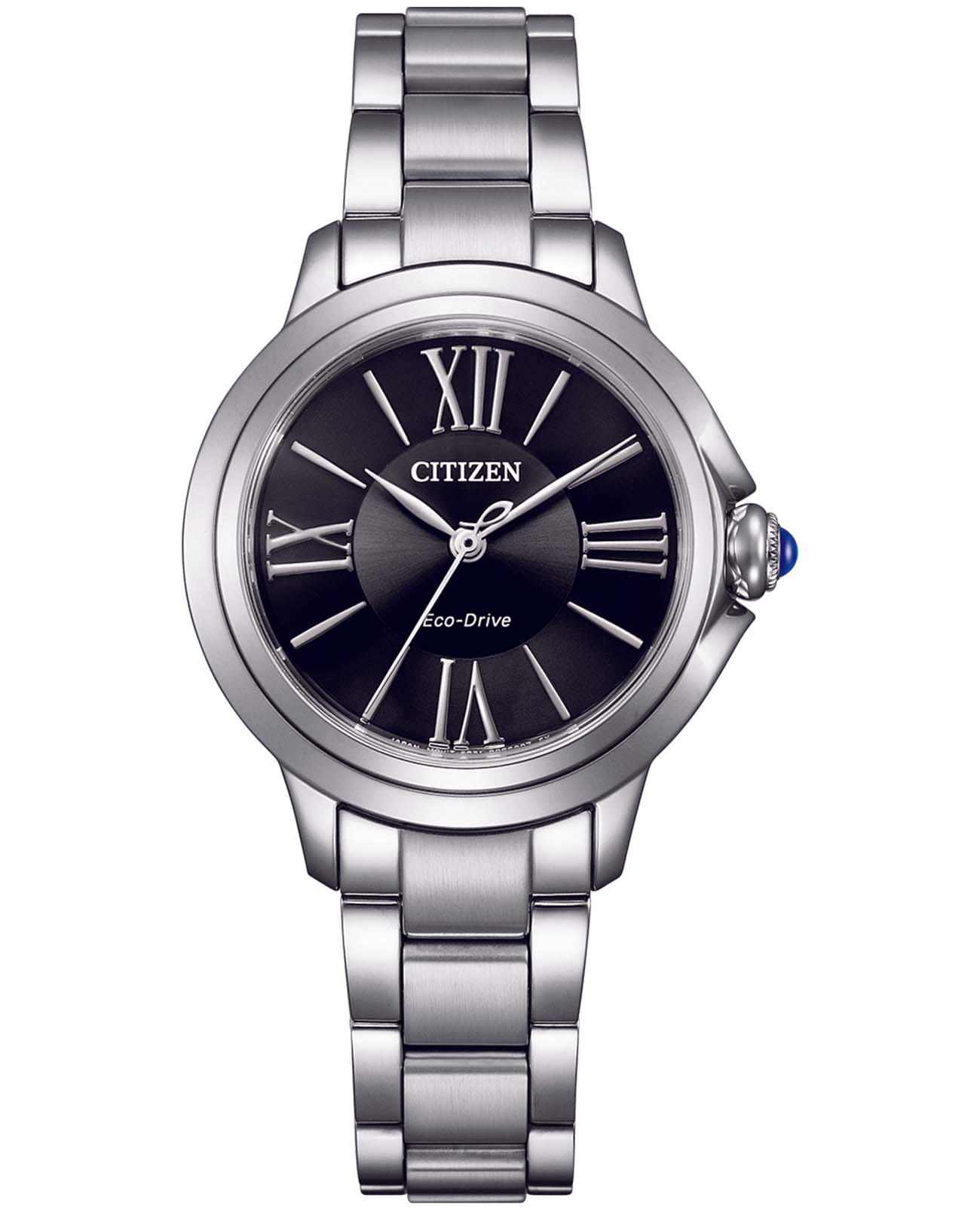 Citizen Citizen Citizen L EM1160-58E  EM1160-58E кварцевые женские часы черный циферблат, браслет нержавеющая сталь — вид спереди