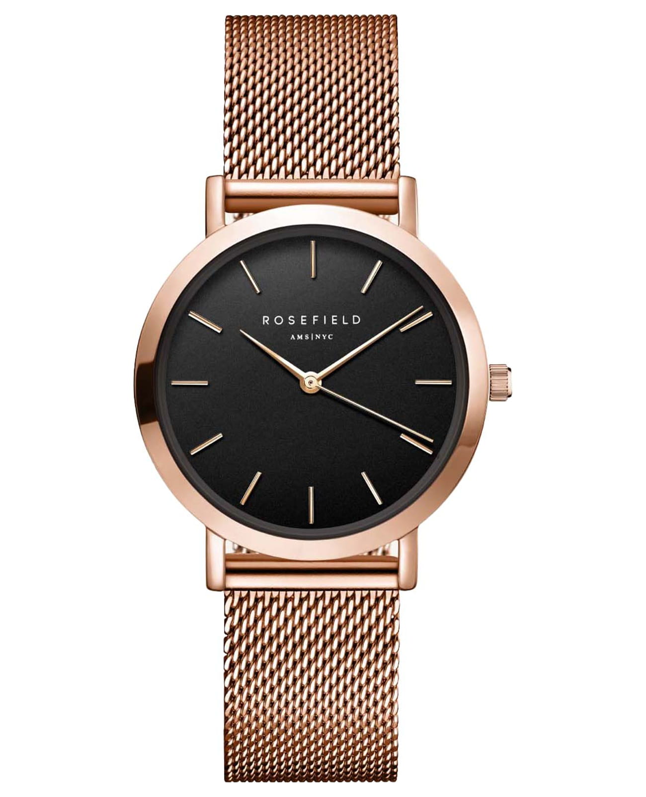 Rosefield Rosefield The Mercer TBR-T59  TBR-T59 кварцевые женские часы черный циферблат, браслет сталь c pvd покрытием — вид спереди